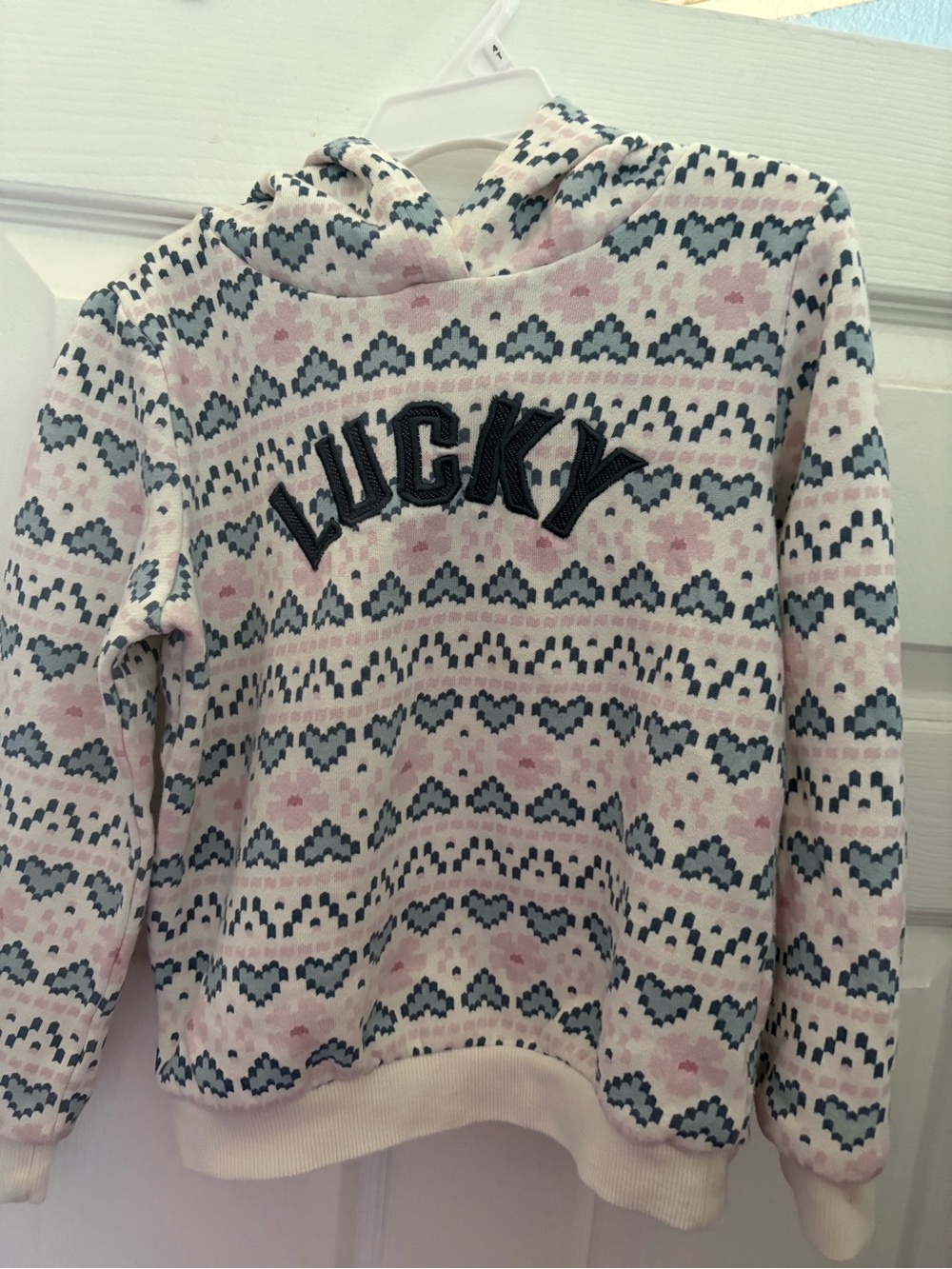 Lucky Brand Pink and Navy Hooded Knit Sweater
